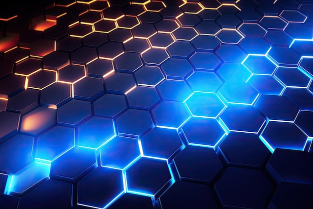 3d rendering of abstract background with hexagons glowing in the dark abstract background hexagon pattern with glowing lights ai generated