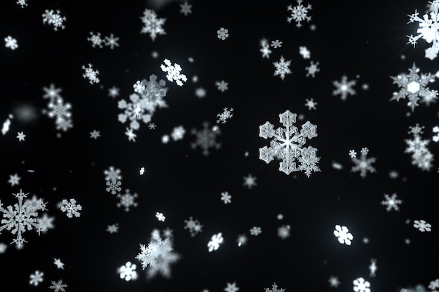 3D-рендеринг абстрактного фона со снежинками. Рождество или рождественский фон illustation. Тема зимнего праздника. Высокая детализированная снежинка.