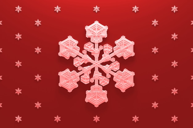 雪片で抽象的な背景をレンダリングする3D。クリスマスまたはクリスマスの背景のイラスト。冬の休日のテーマ。非常に詳細なスノーフレーク。