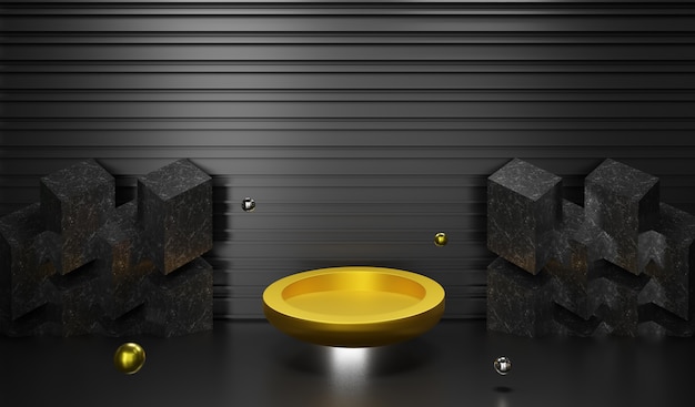 3d rendering of abstract black background premium podium