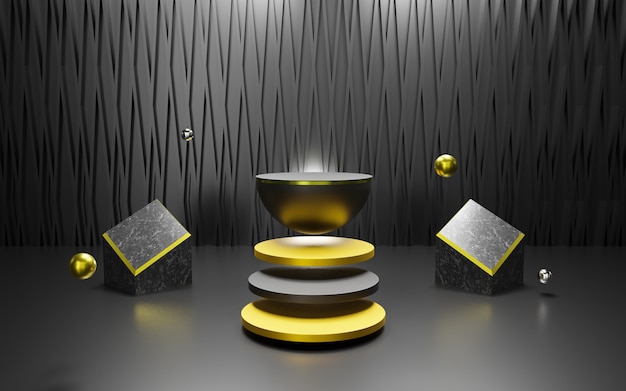 3d rendering of abstract black background premium podium