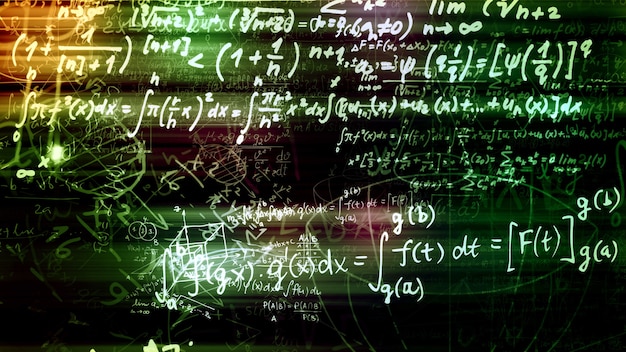 3d rendering of abstract blocks of mathematical formulas located in the virtual space
