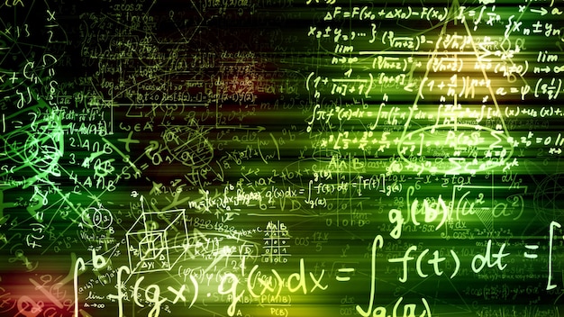 3D rendering of abstract blocks of mathematical formulas located in the virtual space