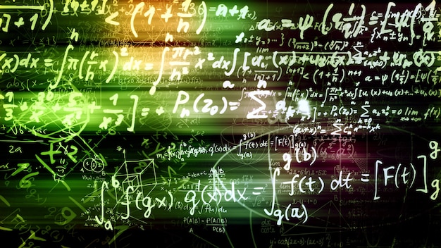 3d rendering of abstract blocks of mathematical formulas located in the virtual space