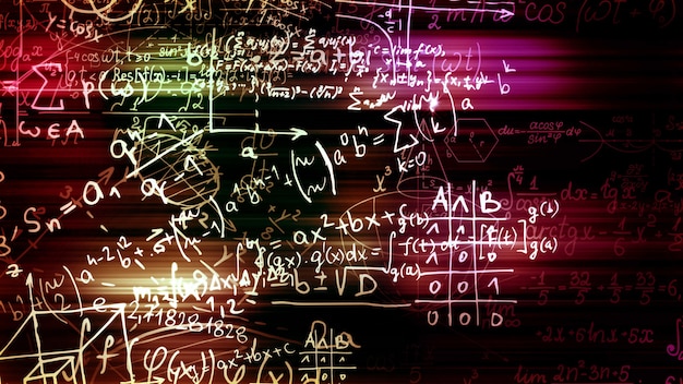 3D rendering of abstract blocks of mathematical formulas located in the virtual space