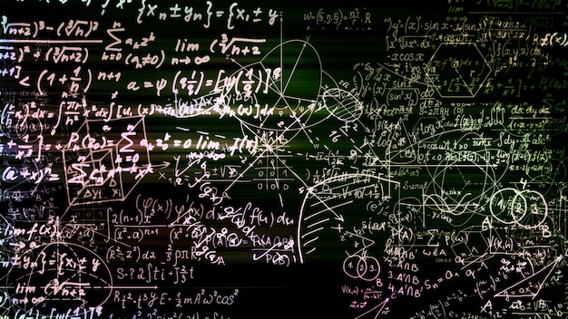 3d rendering of abstract blocks of mathematical formulas located in the virtual space