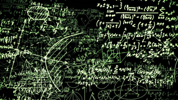 3D rendering of abstract blocks of mathematical formulas located in the virtual space