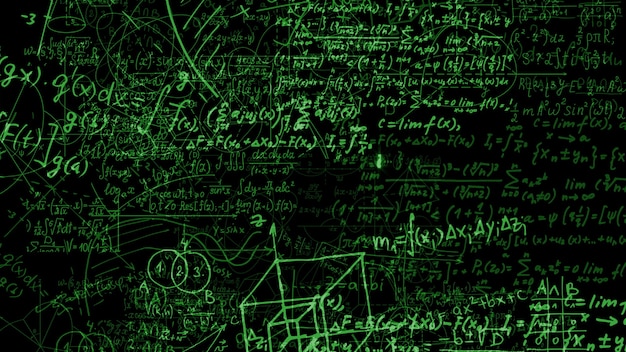 3d rendering of abstract blocks of mathematical formulas located in the virtual space
