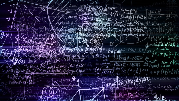 3d rendering of abstract blocks of mathematical formulas located in the virtual space