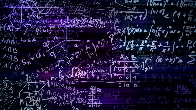 3d rendering of abstract blocks of mathematical formulas located in the virtual space