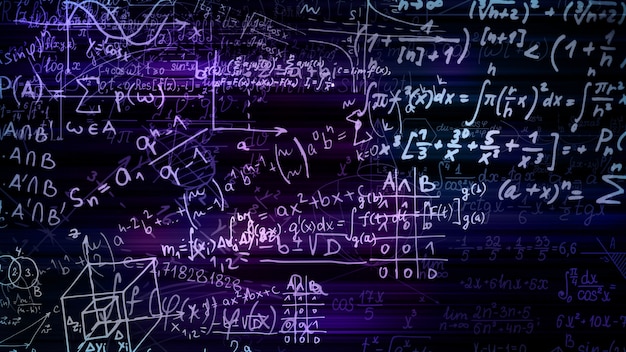 Photo 3d rendering of abstract blocks of mathematical formulas located in the virtual space