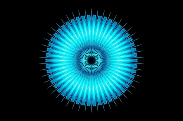 Photo 3d rendering abstract  blue   round fractal portal with spikes  round spiral