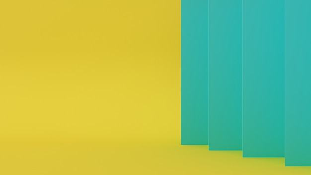 3D Rendering abstract blue wall color on yellow background