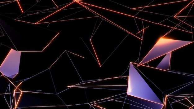 3D-рендеринг абстрактных ярких многоугольных треугольников с разнообразными поверхностями