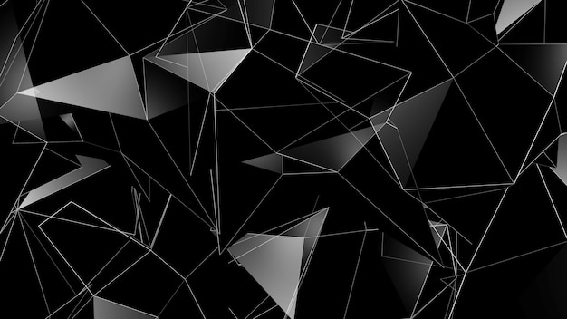 3D rendering of abstract bright polygonal triangles with a variety of surfaces