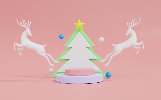 表彰台と抽象的なクリスマスシーンの3Dレンダリング