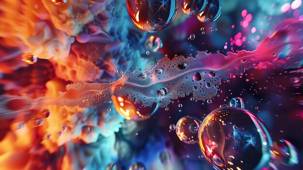 3D rendering of an abstract colorful background with a gradient of blue orange and purple