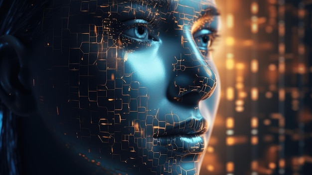 3D-rendering abstract digitaal kubieke menselijk gezicht Kunstmatige intelligentieconcept