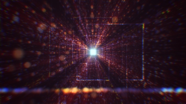 3d rendering of an abstract digital tunnel in cyberspace made of particles