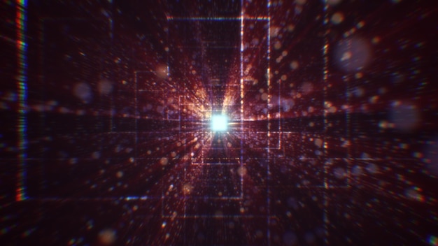 3D rendering of an abstract digital tunnel in cyberspace made of particles