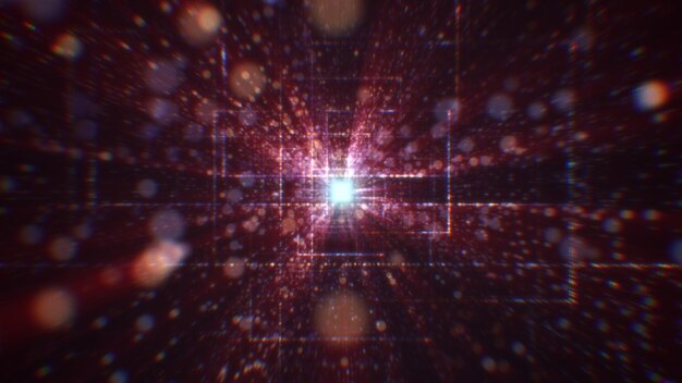 3d rendering of an abstract digital tunnel in cyberspace made of particles
