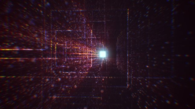 3d rendering of an abstract digital tunnel in cyberspace made of particles