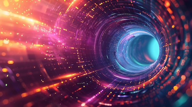 Фото 3d-рендеринг абстрактный цифровой туннель светящиеся частицы образуют футуристический туннель