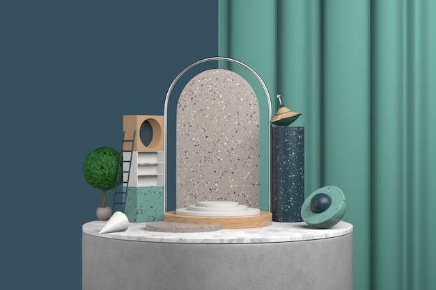 3d rendering abstract display podium