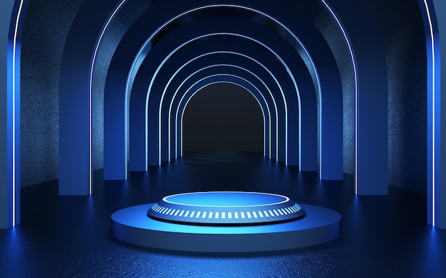 3d Rendering abstract futuristic background blank podium stage for product presentation
