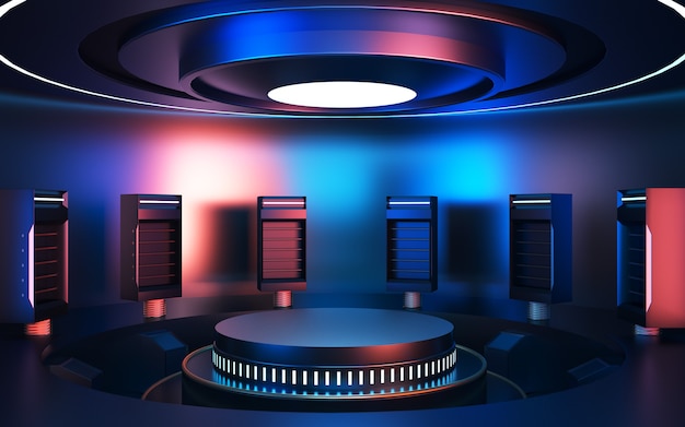 3d Rendering abstract futuristic background blank podium stage for product presentation