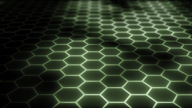 3D rendering of abstract futuristic hexagonal mesh with light effects