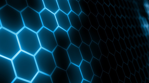 3D rendering of abstract futuristic hexagonal mesh with light effects