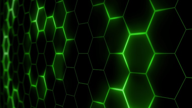 3D rendering of abstract futuristic hexagonal mesh with light effects