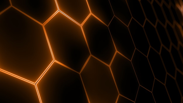 光の効果を持つ抽象的な未来的な六角形メッシュの3Dレンダリング