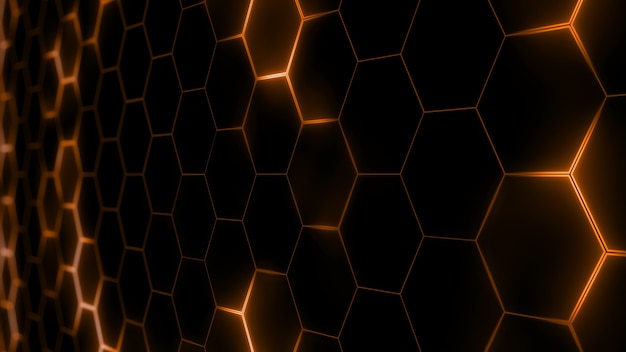 3D rendering of abstract futuristic hexagonal mesh with light effects