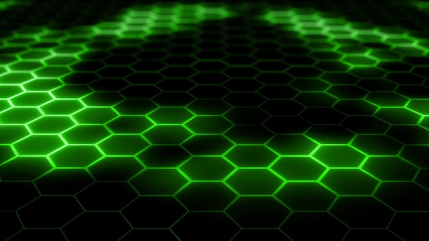 3D rendering of abstract futuristic hexagonal mesh with light effects