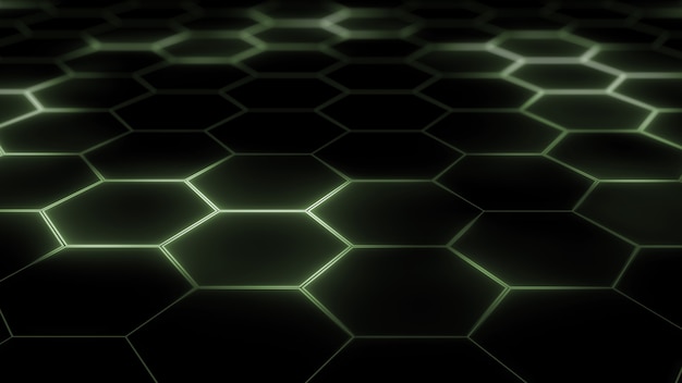 3D rendering of abstract futuristic hexagonal mesh with light effects