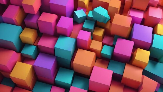 3d rendering of abstract geometric background from colored geometric shapes of different sizes