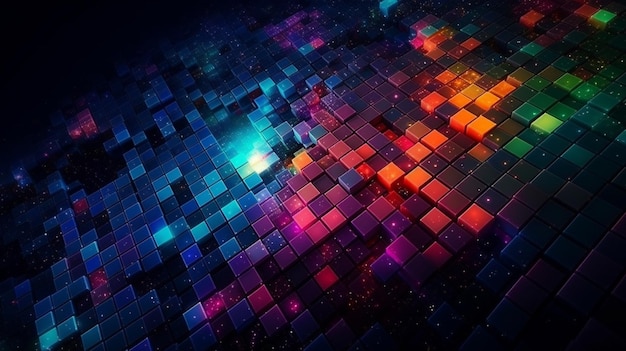 3d rendering of abstract geometric composition with glowing cubes in empty space generative ai