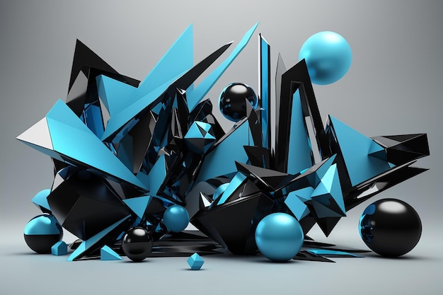 3D-рендеринг абстрактных геометрических форм в черно-голубых цветах