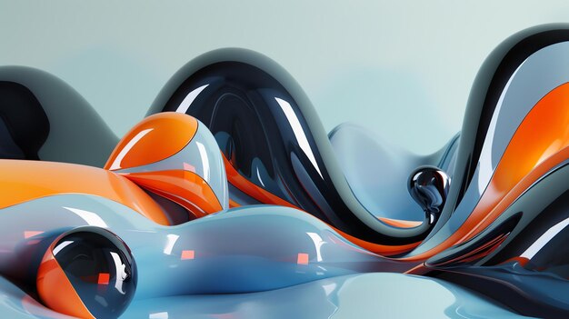 Photo 3d rendering of abstract glossy shapes futuristic design