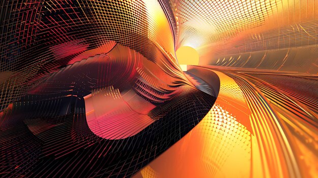 Foto rendering 3d tunnel arancione luminoso astratto concetto di innovazione tecnologica futuristica