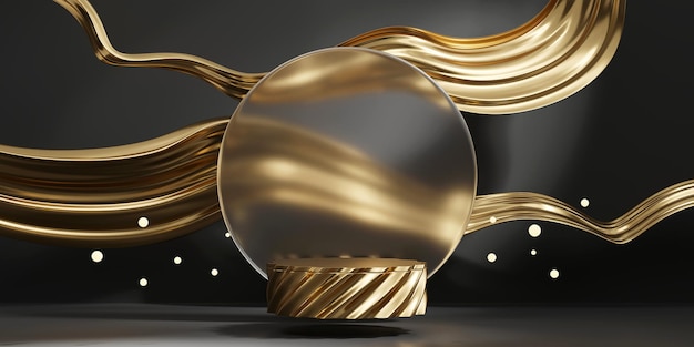 3D rendering abstract gold platform podium product presentation backdrop
