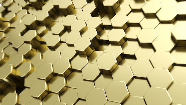 3D Rendering of abstract golden hexagon background.