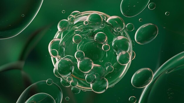 3d rendering of abstract green organic liquid or glass bubble particles