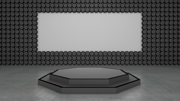 3d rendering of abstract Hexagon shape and podium for show product