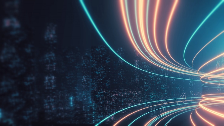 Photo 3d rendering of abstract highway path through digital binary towers in city. 
