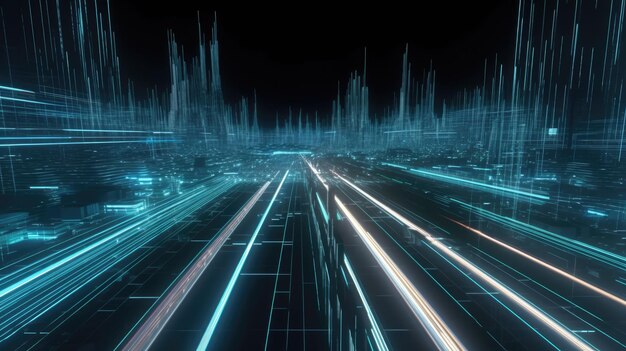 3D Rendering Of Abstract Highway Path Through Digital