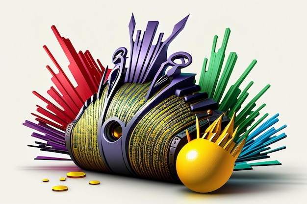 Foto 3d-rendering abstract kunstwerk kleurrijke rekwisieten karakter ontwerp wallpaper achtergrond