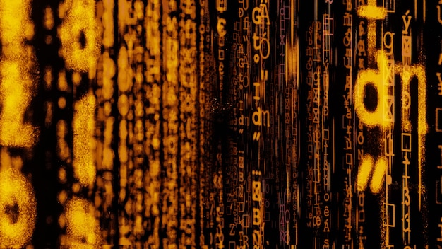 3d rendering abstract matrix with dark yellow digital background